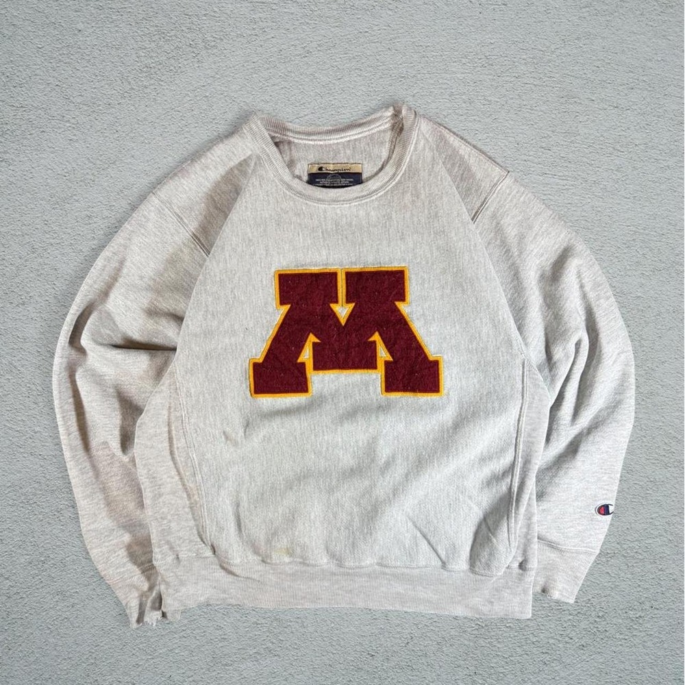 Champion Minnesota Gophers Y2K Reverse Weave Crewneck Sweatshirt Grey Mens Small